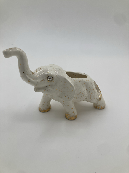 Pair of Vintage Elephant Planters – Black & White Ceramic with Gold Speckles - Picture 7 of 11